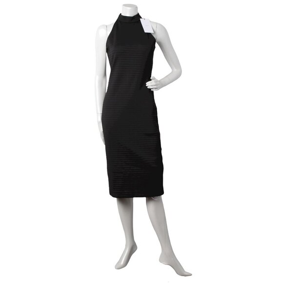 JUST Female Asta Ribbed Pencil Dress Halter Stretch High Neck Knee Length Black - Picture 3 of 12